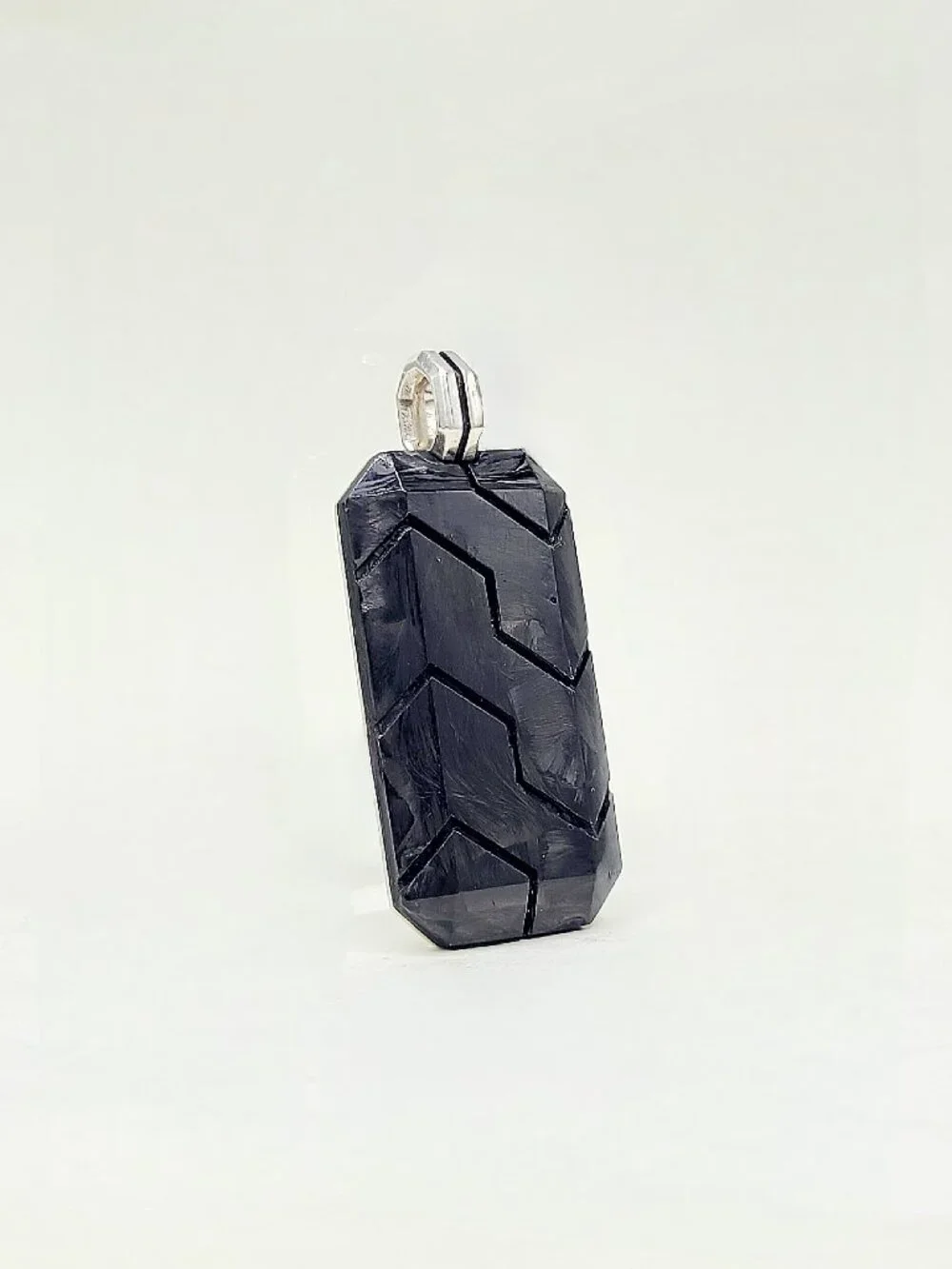 David Yurman Large Forged Carbon Inlay Dog Tag Pendant - 49mm